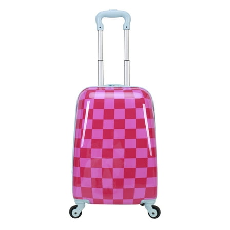 CRCKT Kids Girl 21" Checker Hardside Carry-on Luggage With 360 Spinner Wheels - Carmine Rose, Hot Pink Check
