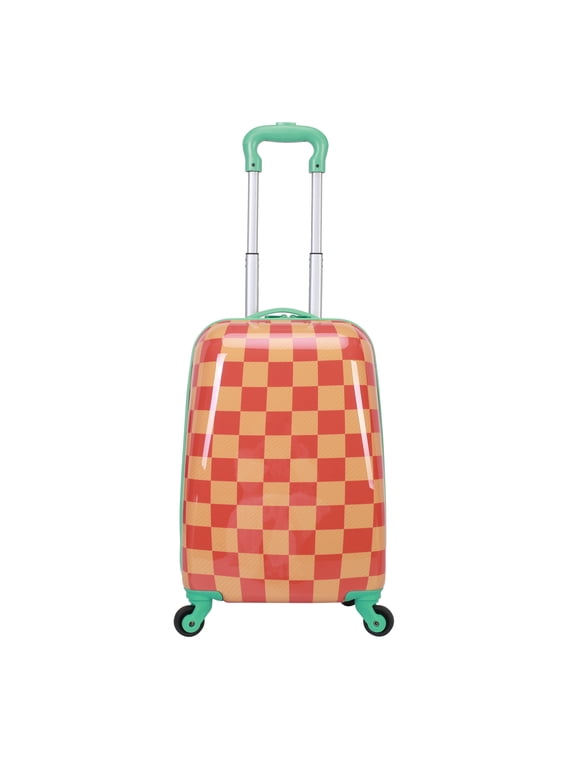 Kids Girl 21" Checker Hardside Carry-on Luggage With 360 Spinner Wheels, Exotic Orange, Orange Check