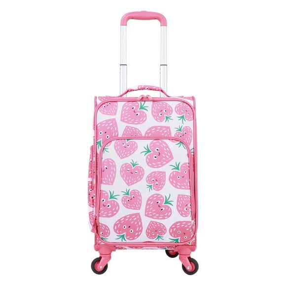 CRCKT Kids Girl 21" Softside Carry-on Luggage With 360 Spinner Wheels- Heartberry Smile, Red and Pink