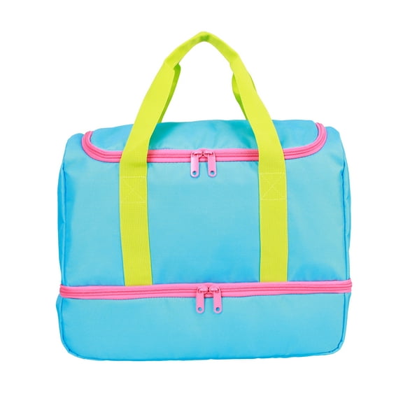 CRCKT Kids 12.5" Weekender Polyester Duffel with Drop Bottom Shoe Compartment - Blue, Green, Pink Colorblock