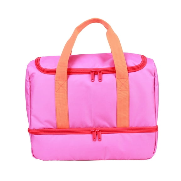 CRCKT Kids 12.5" Weekender Polyester Duffel with Drop Bottom Shoe Compartment- Red, Orange and Hot Pink, Colorblock