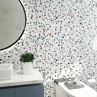 CRE8TIVE Granite Contact Paper 24"x118" Wide Stick and Peel Waterproof Terrazzo Wallpaper Removable Self Adhesive Glossy Vinyl Marble Countertop Contact Paper for Bathroom Bedroom Cabinets Home Decor