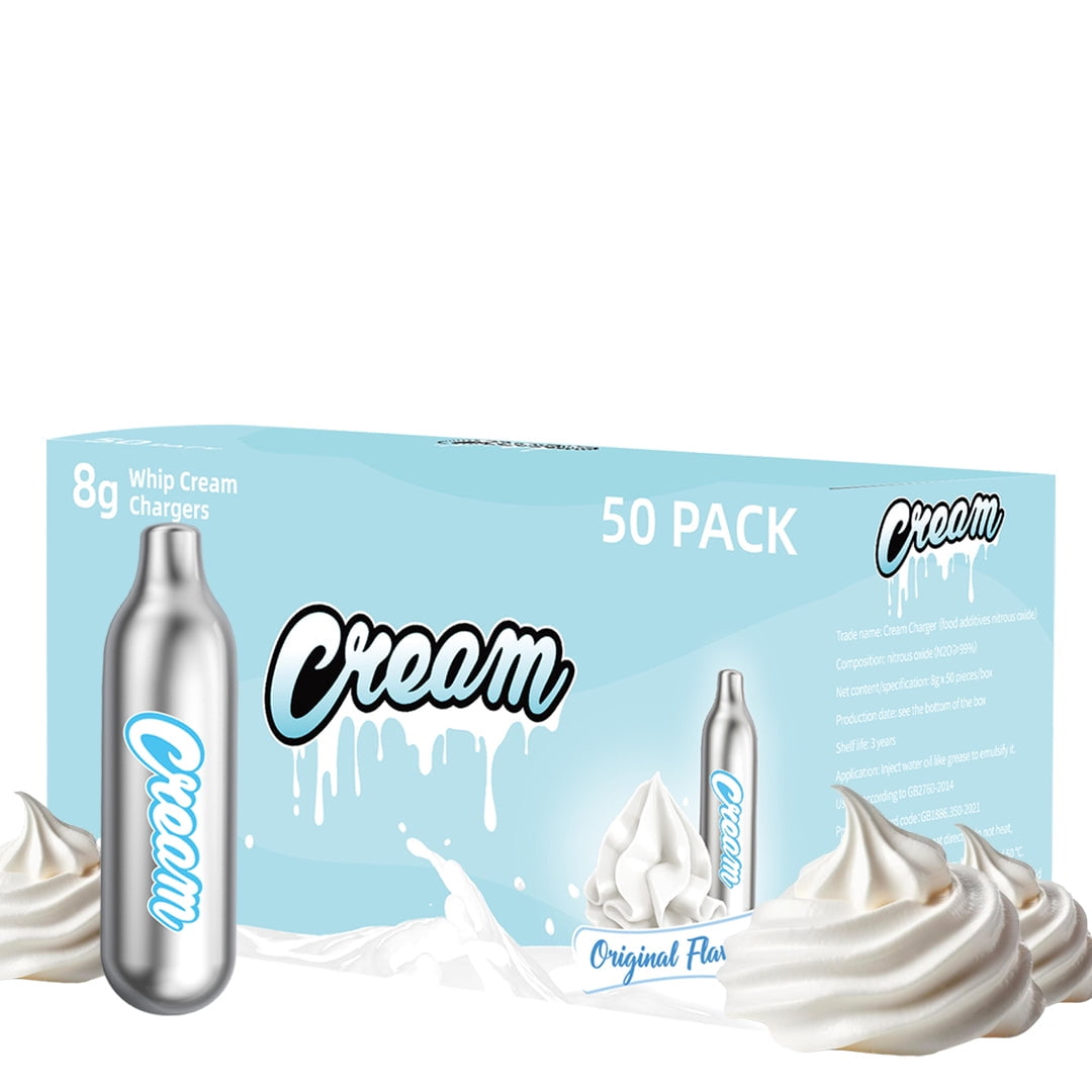 CREAM N20 Whipped Cream Chargers (Pure Original, 50pc, 8g) Nitrous