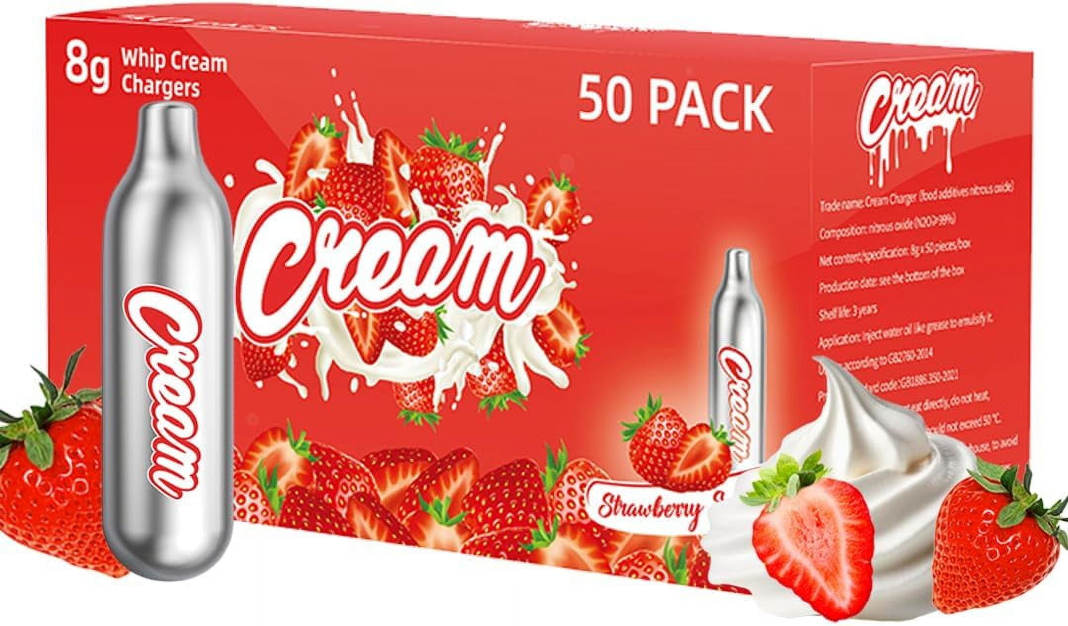 CREAM N20 Whipped Cream Chargers (Strawberry, 50pc, 8g) Nitrous Oxide