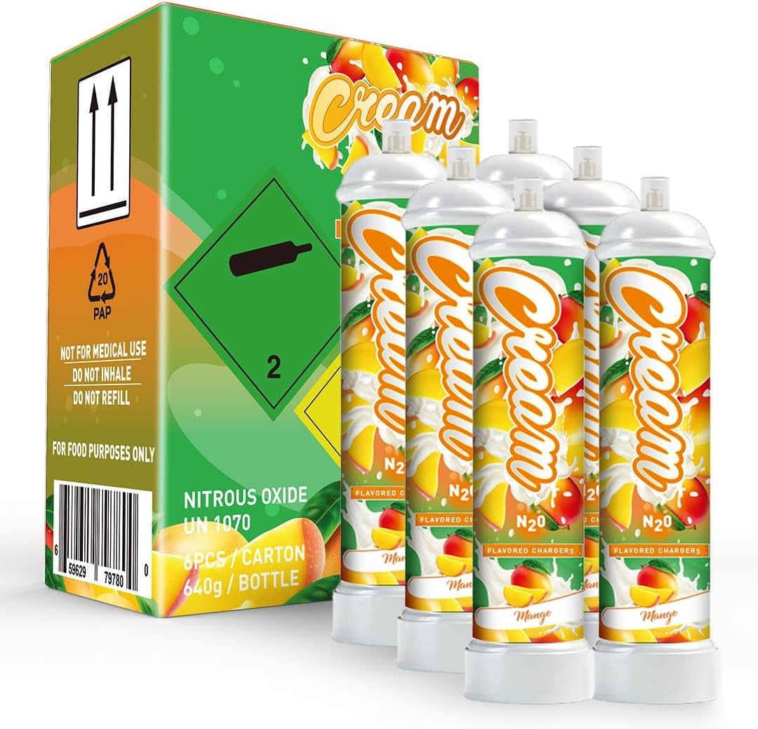 CREAM N2O Nitrous Oxide Whipped Cream Charger (Mango, 6pc, 640g 1.1L