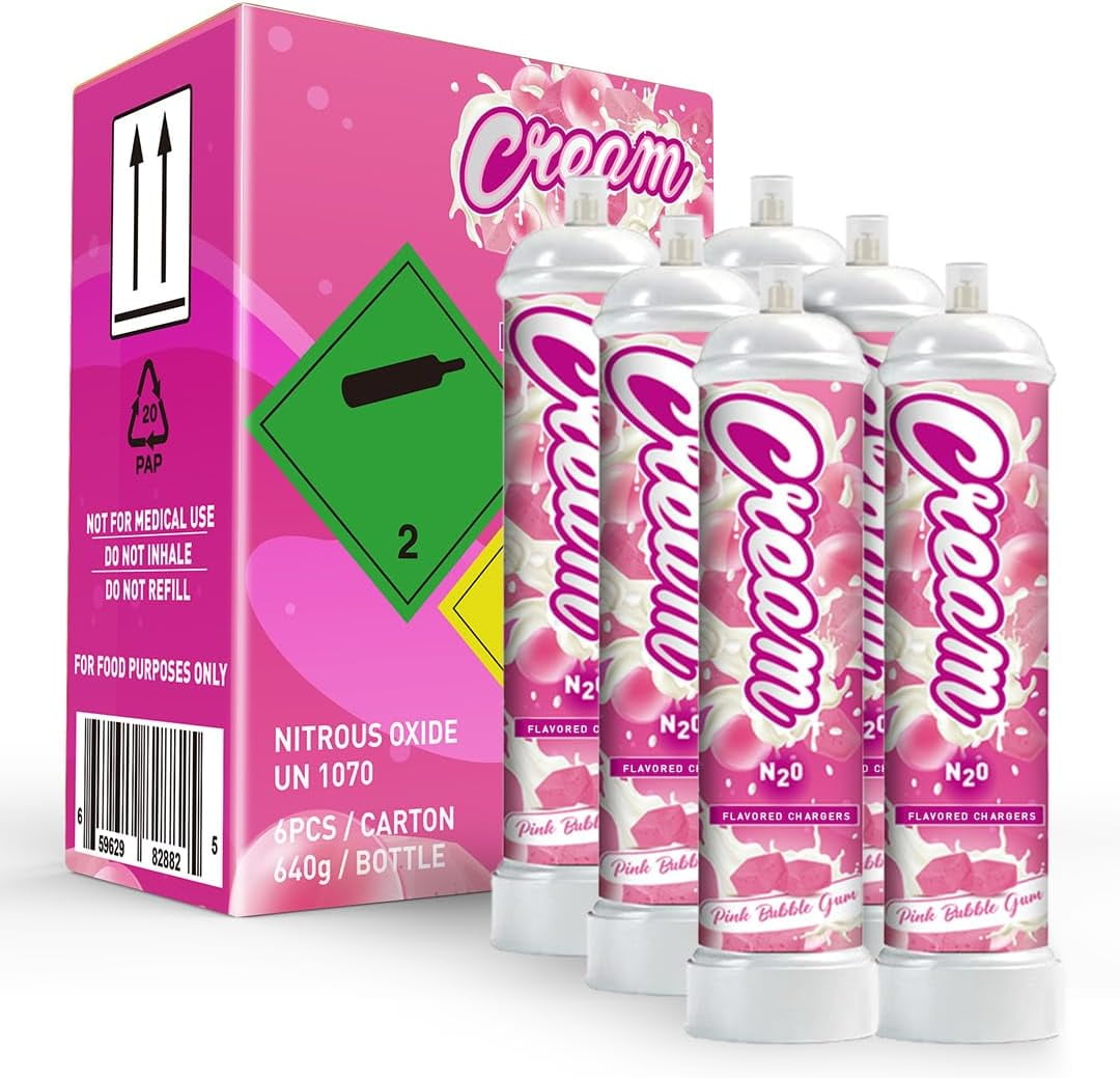 CREAM N2O Nitrous Oxide Whipped Cream Charger (Pink Bubble Gum, 6pc