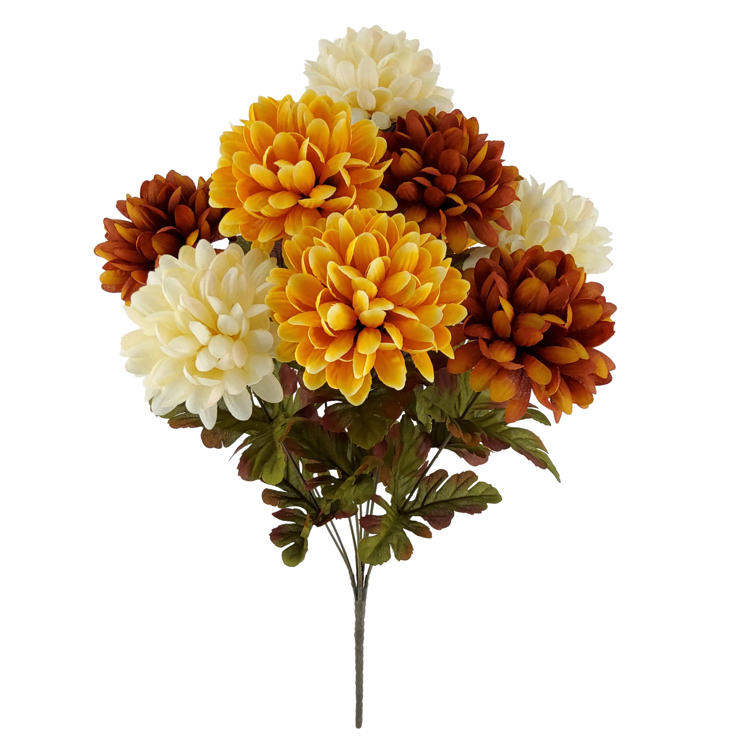 Mainstays Indoor 20 inch Artificial Chrysanthemum Bush, Cream and Orange Color, Polyester
