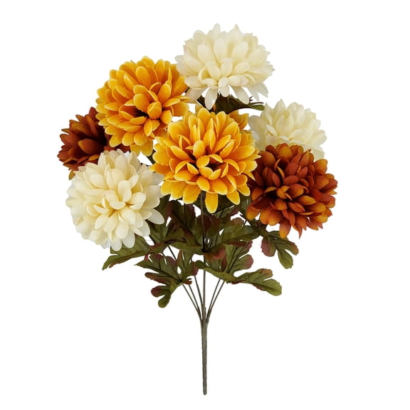 Mainstays Indoor 19" Artificial Chrysanthemum Bush, Cream and Orange Polyester.