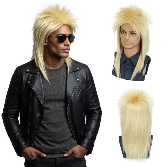 CREAMILY 20 inch Blonde Spiked Mullet Rocker Wig for Men & Women – Ready-to-Wear 80s Punk Costume Hair for Halloween, Cosplay, 80s Party & Concerts