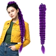 CREAMILY 24 Inches Purple Long Braided Ponytail Wig - Anime Cosplay Wigs for Halloween Costume Party Dark Purple