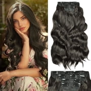 CREAMILY Clip in Hair Extensions Medium Brown Long Wavy Natural Good Connectivity for Women23inch,4pcs
