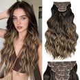 thumbnail image 1 of CREAMILY Long Wavy Curly Clip in Hair Extensions for Women Brown Highlight Blonde Synthetic Thick Hairpieces（23in,4pcs）, 1 of 7