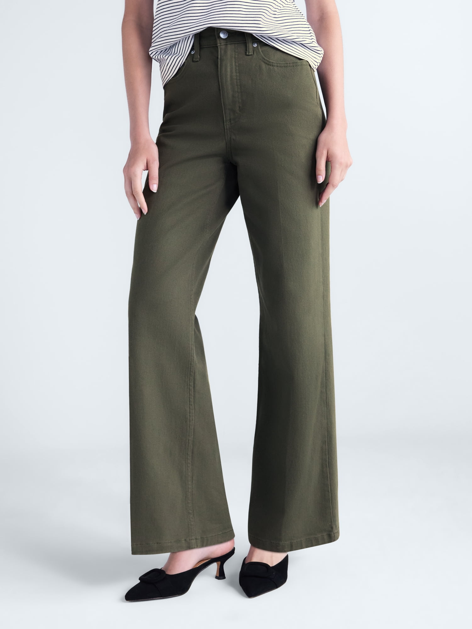 Free Assembly Women's and Women’s Plus Crease Wide Leg Trouser Jeans, 32" Inseam, Sizes 0-20