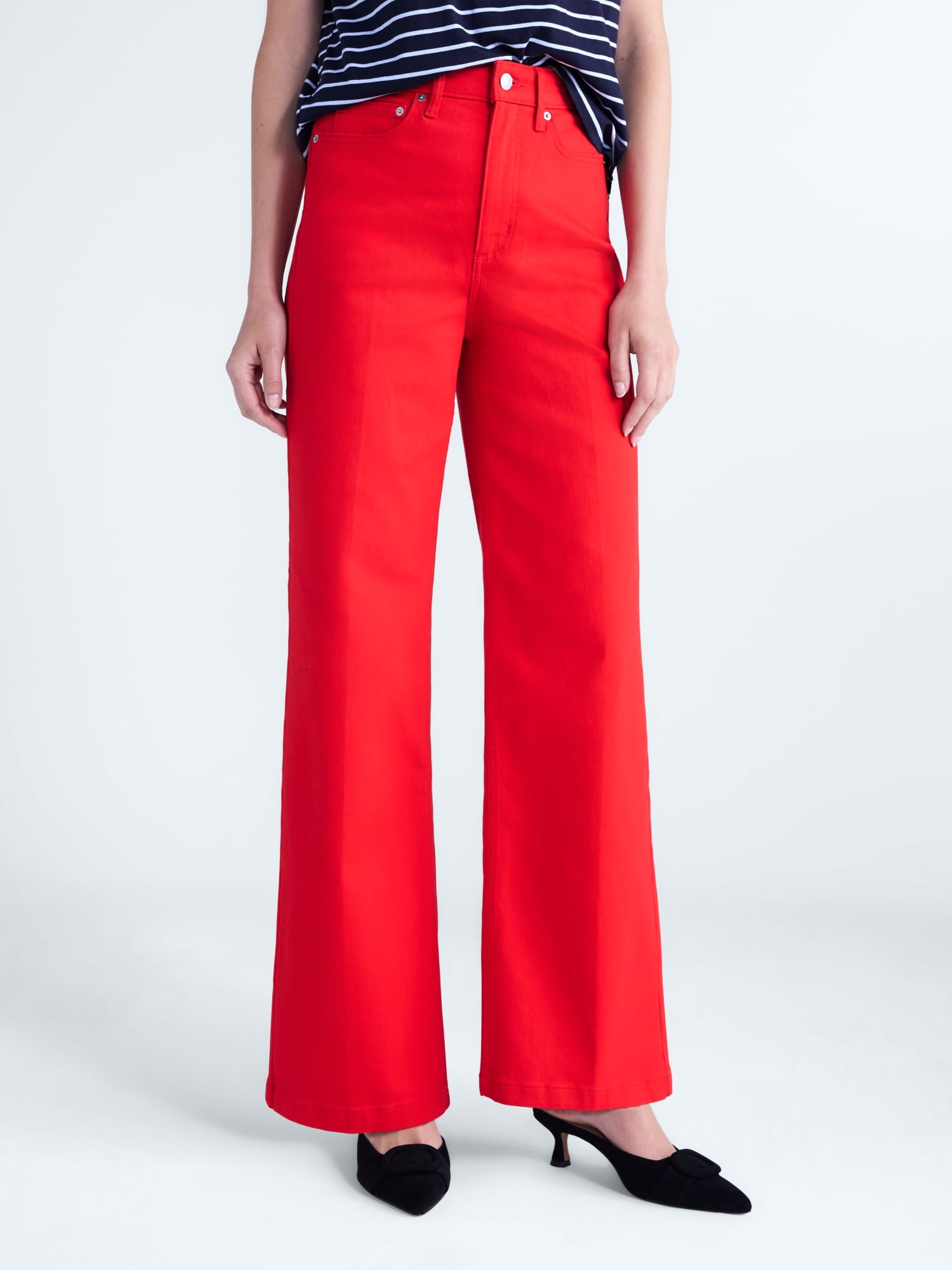 Free Assembly Women's and Women’s Plus Crease Wide Leg Trouser Jeans, 32" Inseam, Sizes 0-20
