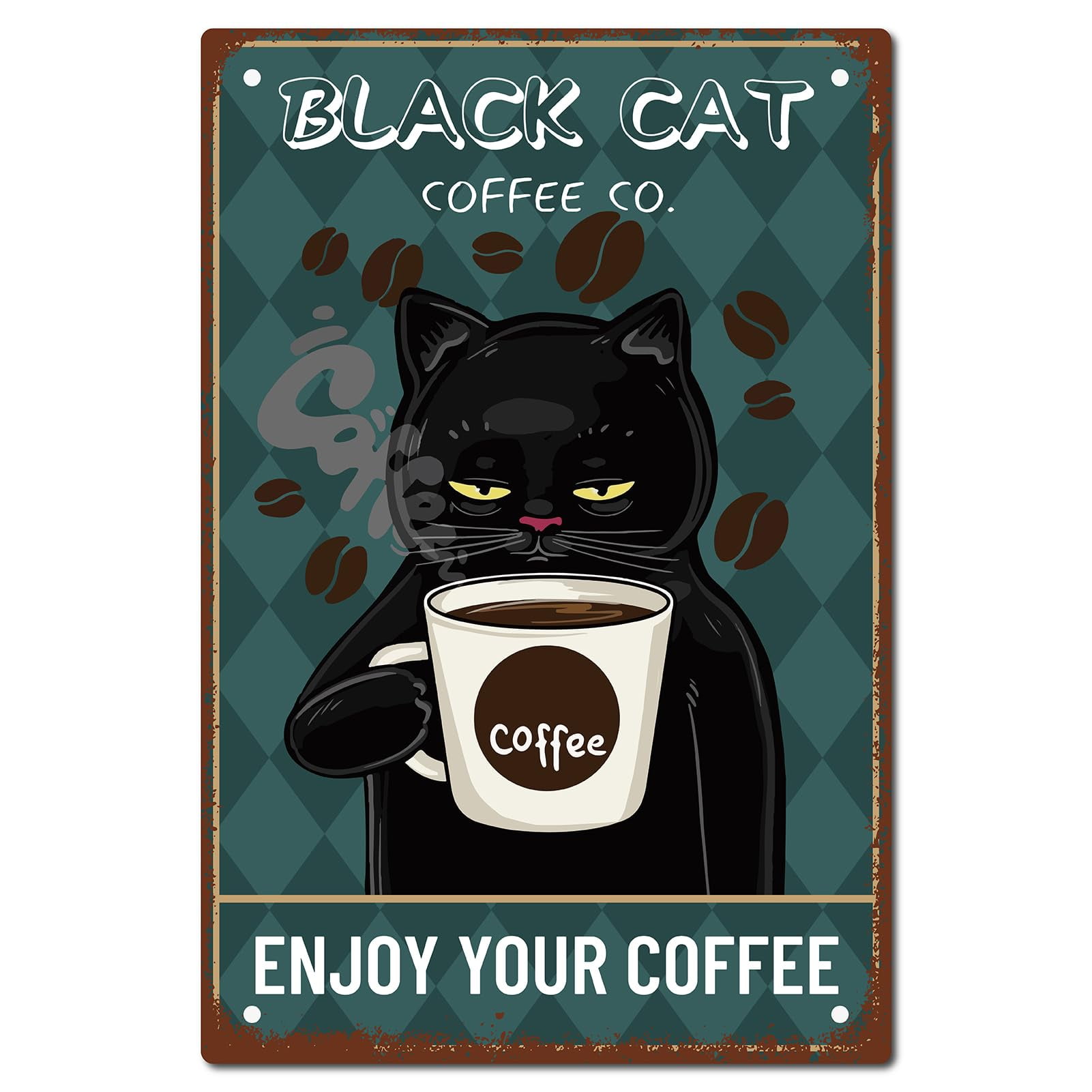 CREATCABIN Black Cat Sign YPF5 Coffee Wall Decor Art Metal Tin Sign ...