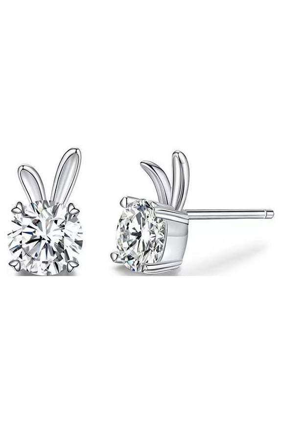 1 Pair 925 Silver 1-Carat Rabbit Ear Moissanite Earrings - Shiny Minimalist Cute Accessory