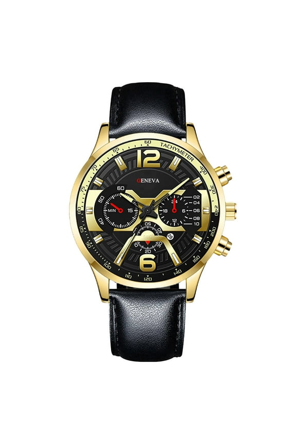 1 Pc Calendar Six-Hand Leather Quartz Watch - Luminous Dial, Daily Office Party Wear Timepiece