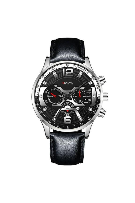 1 Pc Calendar Six-Hand Leather Quartz Watch - Luminous Dial, Daily Office Party Wear Timepiece