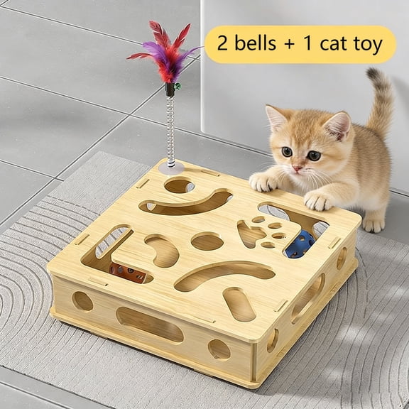 CREATITOY 1 Pc Cat Puzzle Toy Box - Interactive Maze with Bell Balls & Suction Cup Teaser Wand