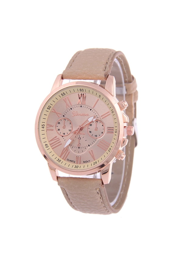 1 Pc Geneva Three-Eye Leather Watch - Roman Numeral Dial, Fashion Timepiece for Women Daily Wear