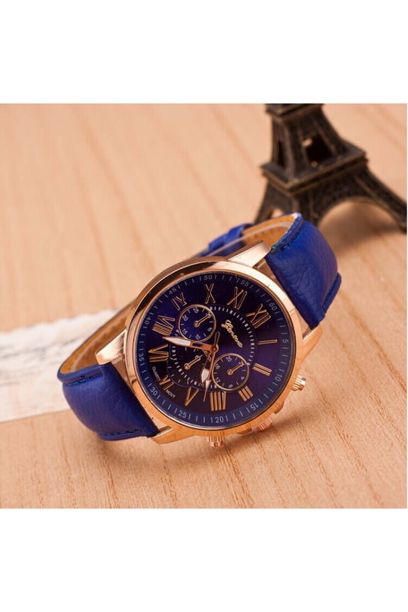 1 Pc Geneva Three-Eye Leather Watch - Roman Numeral Dial, Fashion Timepiece for Women Daily Wear