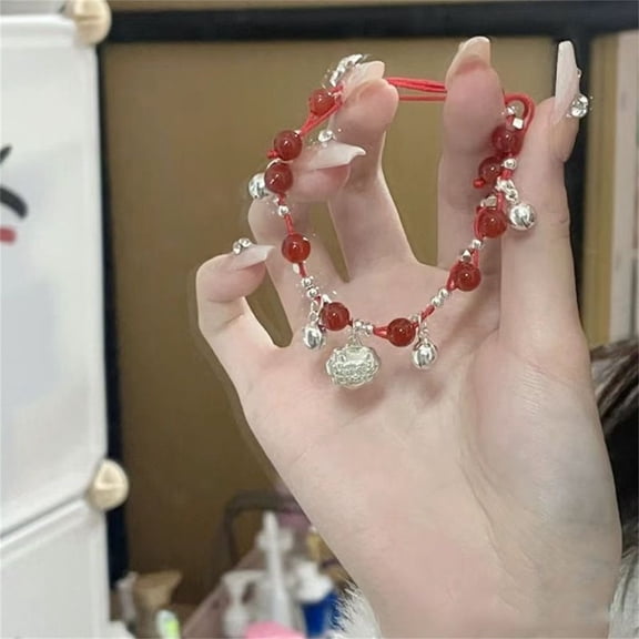 CREATITOY 1 Pc Handmade Double Red String Bell Bracelet - Festive Design, Daily Wear Gift Accessory for All