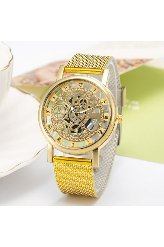 1 Pc Men's Hollow Skeleton Fake Mechanical Watch - Trendy Design, Daily Office Casual Timepiece