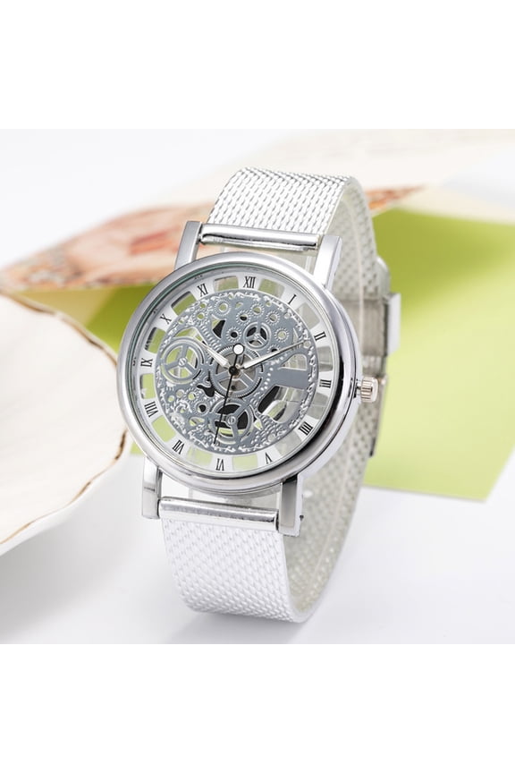 1 Pc Men's Hollow Skeleton Fake Mechanical Watch - Trendy Design, Daily Office Casual Timepiece