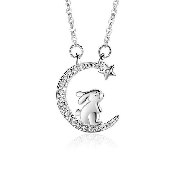 CREATITOY 1 Pc Moon & Cute Rabbit Necklace - Adorable Celestial Design, Fashion Daily Wear Gift Accessory for Women