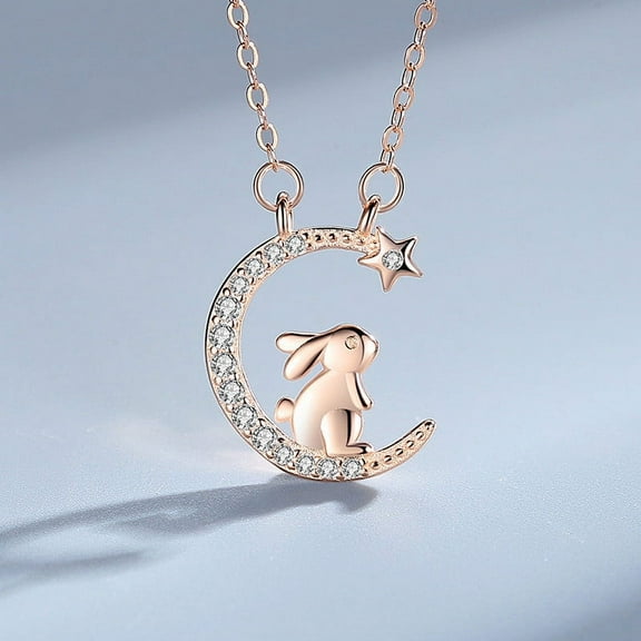 CREATITOY 1 Pc Moon & Cute Rabbit Necklace - Adorable Celestial Design, Fashion Daily Wear Gift Accessory for Women