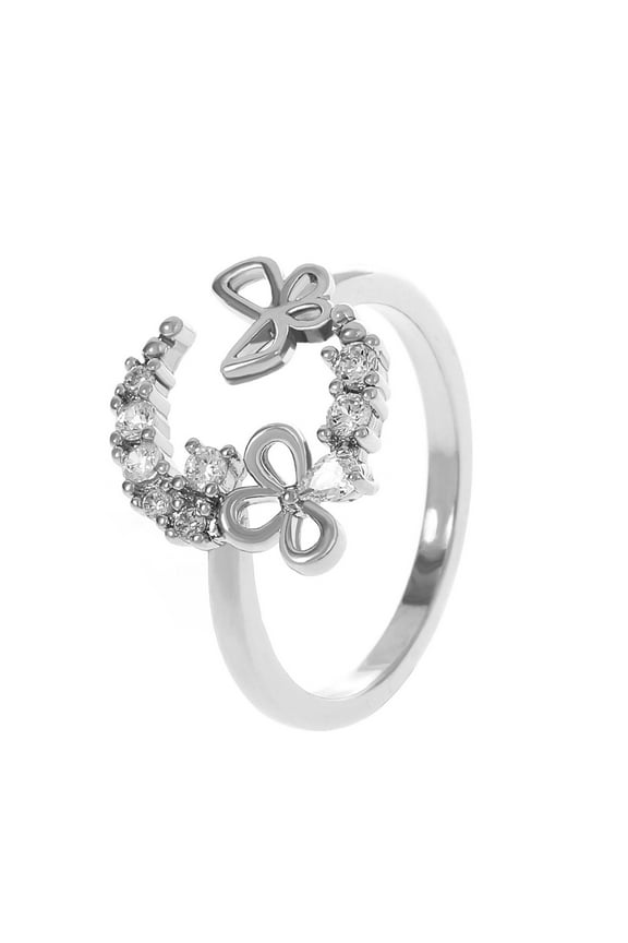 1 Pc Rhinestone Moon Butterfly Ring - Geometric Open Design, Stylish Index Finger Jewelry for Women