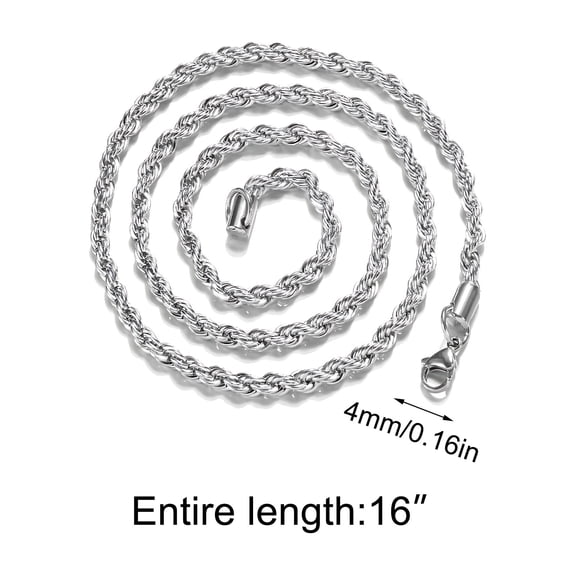 CREATITOY 1 Pc Silver 4MM Twisted Rope Chain - Sparkling Design, Daily Wear Party Accessory for Men & Women