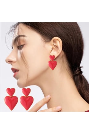1 Pc Titanium Steel Oil-Drip Heart Earring - Valentine's Day Themed, Romantic Gift Accessory for Lovers