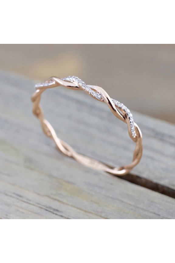 1 Pc Twisted Rope Micro-Inlaid Zircon Ring - Elegant Design, Daily Wear Party Jewelry for Women