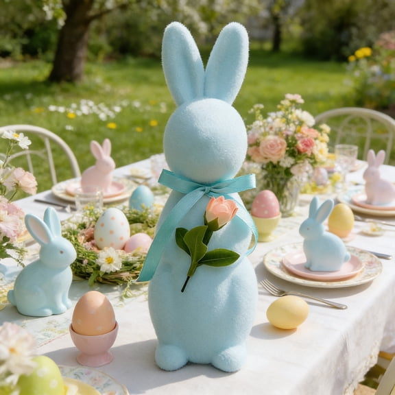 CREATITOY 1 Pcs Easter Simulation Plush Standing Rabbit Figurine Fluffy Bunny Decor for Easter Spring Home Tabletop Holiday Party Supplies