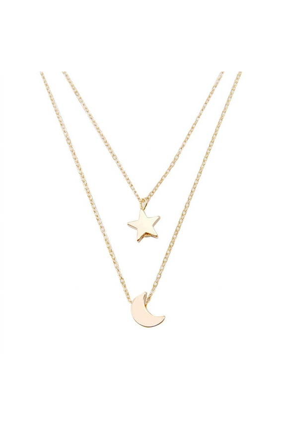 1 Set Double-Layer Star & Moon Necklace Set - Fashionable Celestial Design, Elegant Daily Wear Party Gift Accessory for Women