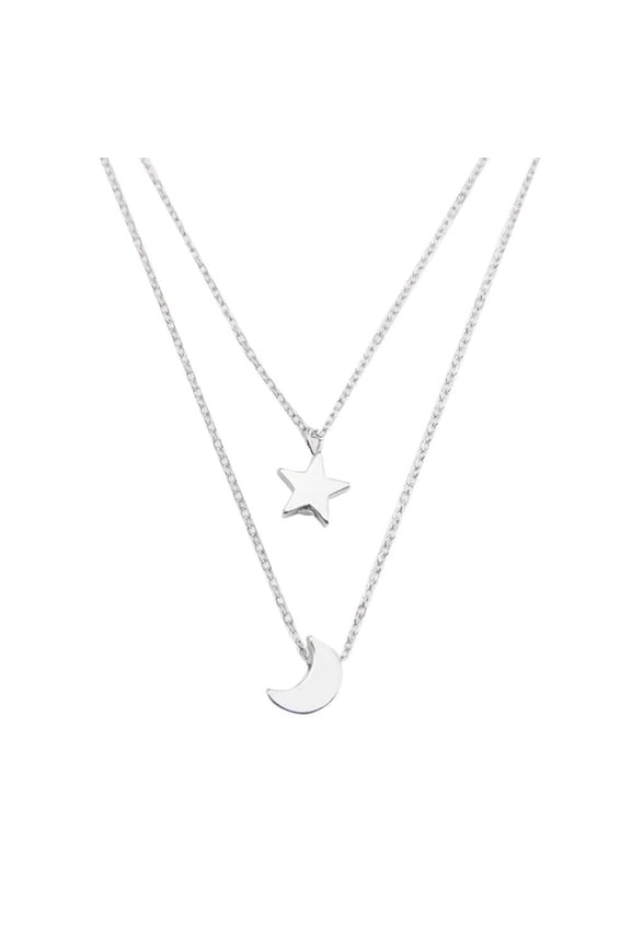 1 Set Double-Layer Star & Moon Necklace Set - Fashionable Celestial Design, Elegant Daily Wear Party Gift Accessory for Women