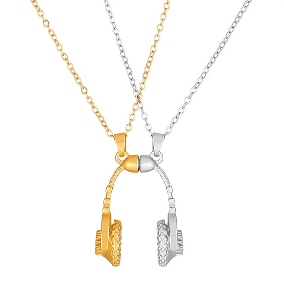 CREATITOY 1 Set Headphone-Shaped Necklace Pair - Unique Design, Fashion Daily Wear Party Gift Accessory for Teens