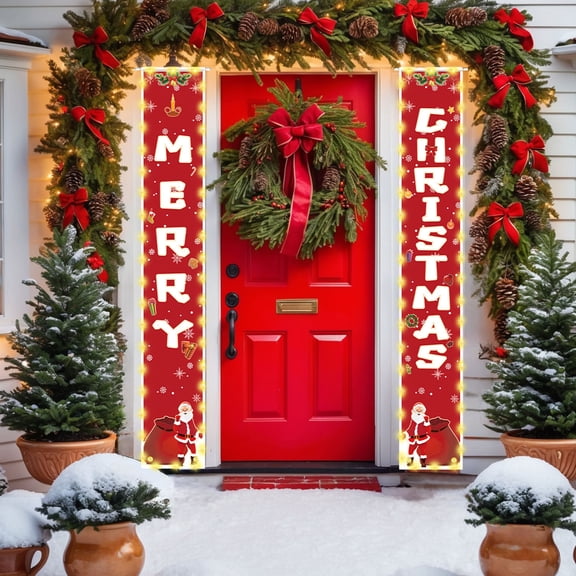 CREATITOY 11.81x70.87 Inch Christmas Lighted Couplet, Festive Printed Design with LED Lights, Perfect for Home Door Decor, Holiday Interior and Christmas Festive Supply