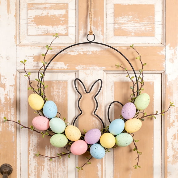 CREATITOY 12 Inch Bunny Iron Ring Ornament for Home Decor Easter Holiday Party Supplies