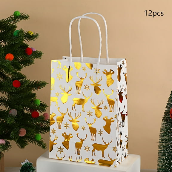 CREATITOY 12 Pcs White Gold Christmas Snowflake Tote Bags, Gift Bags, Perfect for Holiday Gift Packaging and Festive Supply
