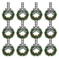 thumbnail image 1 of CREATITOY 12pc Mini Christmas Wreath with Berries Bow Black and White Checkered Design Holiday Decorations for Front Door Xmas Tree Home Party Supplies, 1 of 1