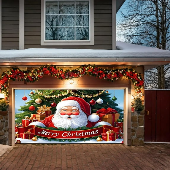 CREATITOY 15.74x6.88 Ft Christmas Garage Door Banner, Indoor Outdoor Hanging Decor, Lawn Party Backdrop, Perfect for Home Exterior, Holiday Scene and Christmas Celebrations