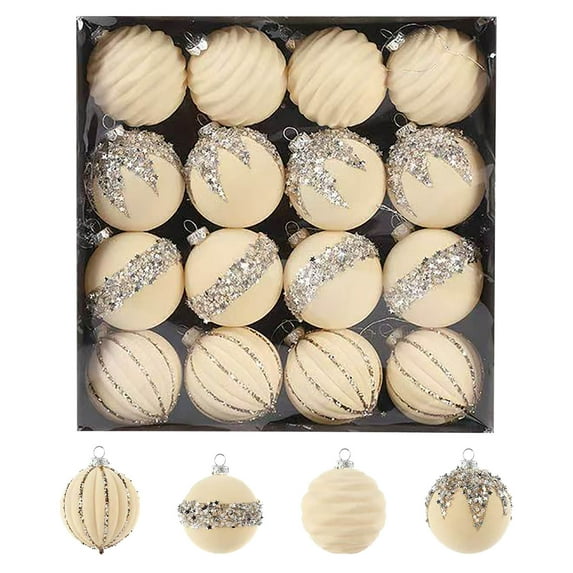 CREATITOY 16 Pcs Christmas Flocked Ball Ornaments, 2.5 Inch Foam Decorative Balls with Hooks for Xmas Tree Decorations, Holiday Party Home Decorative Supplies