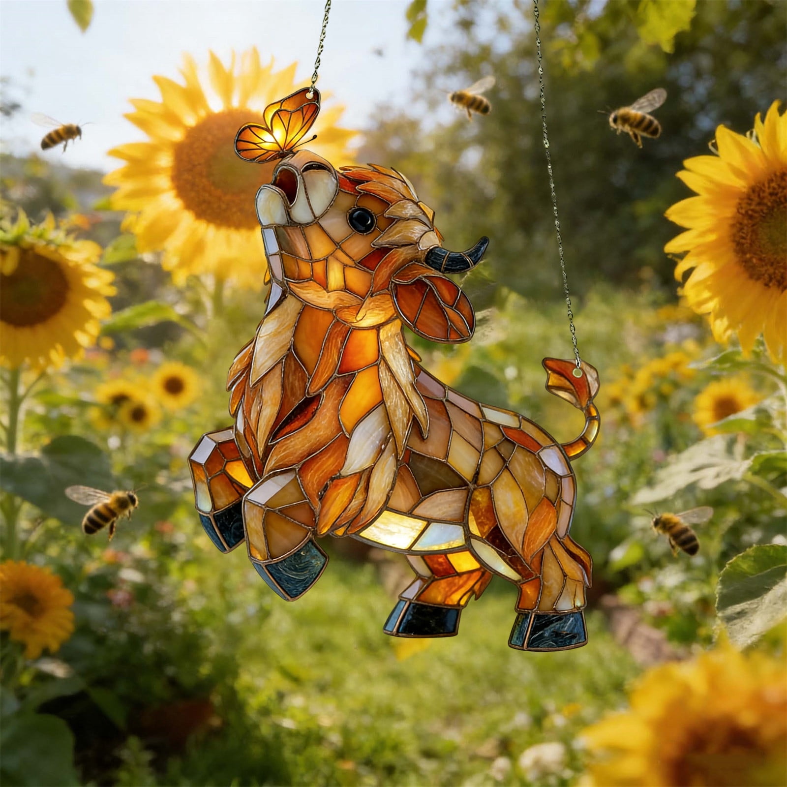 CREATITOY 1PC 2D Acrylic Highland Cow Colorful Hanging Pendant 5.91Inch ...