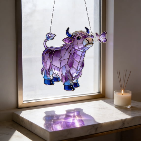 CREATITOY 1PC 8Inch Acrylic Cow Hanging Ornament Indoor and Outdoor Decor Need Cardboard Shipping