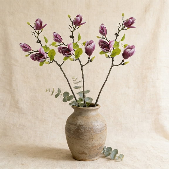 CREATITOY 1PC Artificial Magnolia Flower Realistic Lifelike Faux Bloom for Home Vase Tabletop Wedding Floral Arrangement Decor