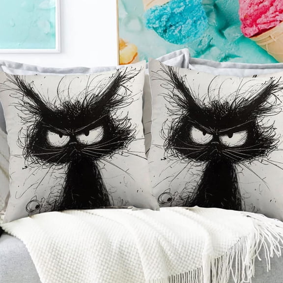 CREATITOY 1PC Black Line Fried Hair Kitten Pillow Cover for Home Sofa Decor