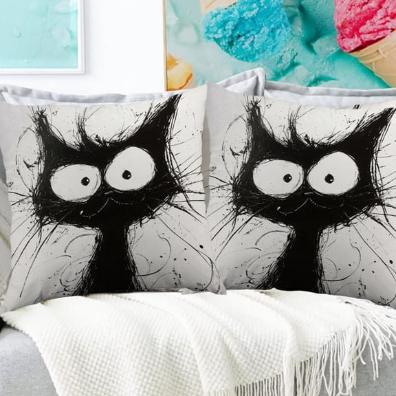 CREATITOY 1PC Black Line Fried Hair Kitten Pillow Cover for Home Sofa Decor