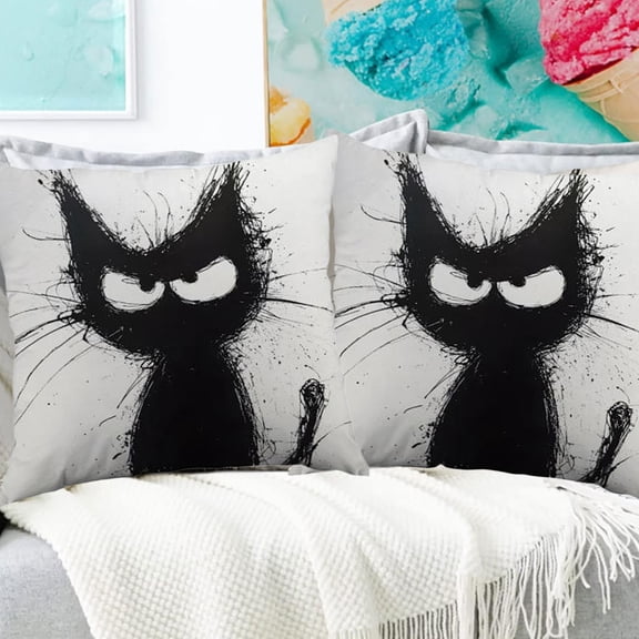 CREATITOY 1PC Black Line Fried Hair Kitten Pillow Cover for Home Sofa Decor